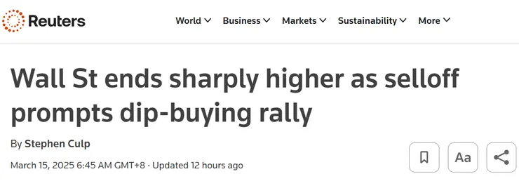 圖片及新聞英文原文出處https://www.reuters.com/markets/us/futures-rise-after-volatile-week-consumer-data-tap-2025-03-14/