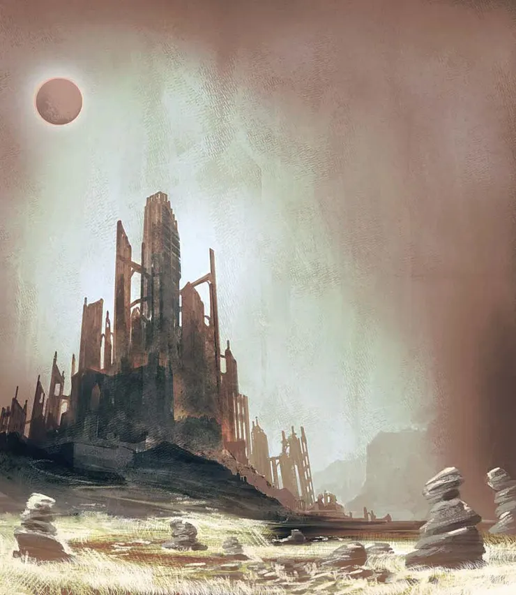 立在荒漠太陽之下的古老神殿，散發著白金般的質感，像是位於世界盡頭的祭壇