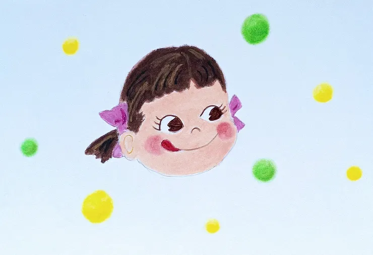 珊珊綁著雙馬尾、經常伸出舌頭舔嘴的模樣，像極了明治妹妹妹peko醬。繪圖/心晴