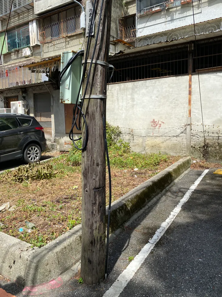眷村內保存了杉木電線桿