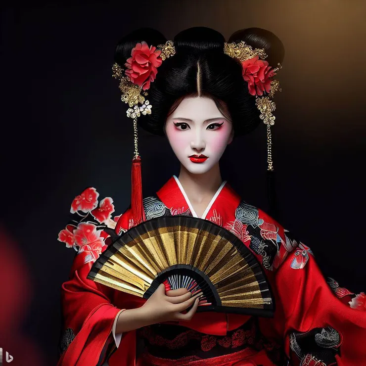 虛構的日本花魁，圖片為Bing生成
