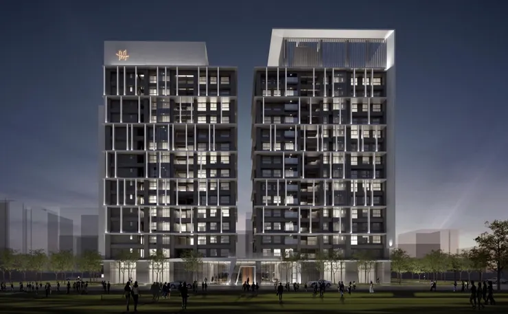 錯落的格柵，建築框體設計延伸至上