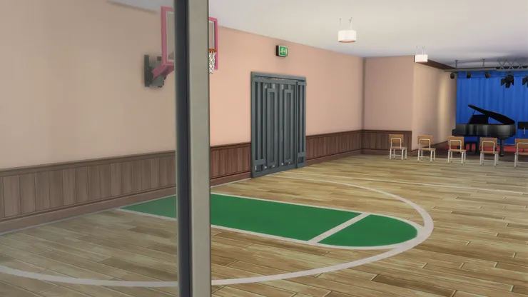 那邊灰色的門是校舍通往禮堂的另一個進出口，又是我錯誤設計的產物...要不然只有接待處這兩扇玻璃門能進出這個地方了。