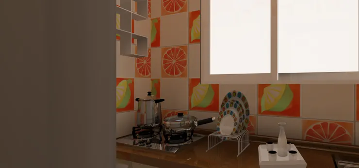 爐灶在角落裏，我覺得很不錯。現在很多人都不做飯了。