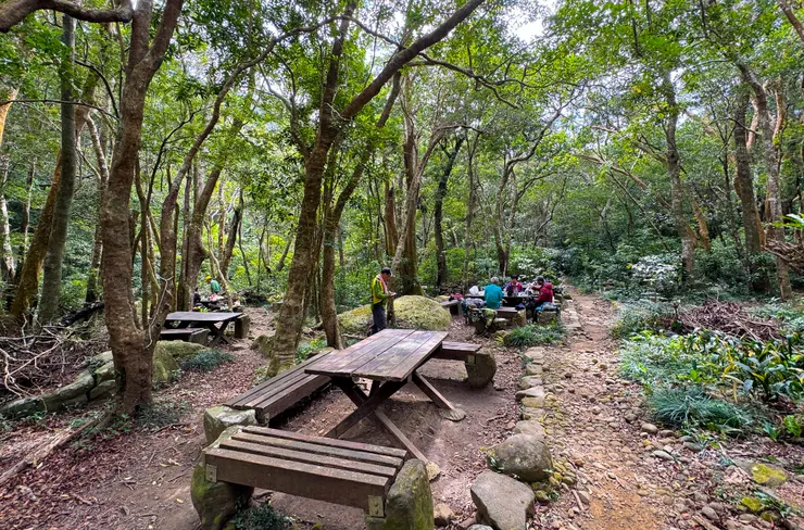 有二三桌的山友正在吃飯聊天