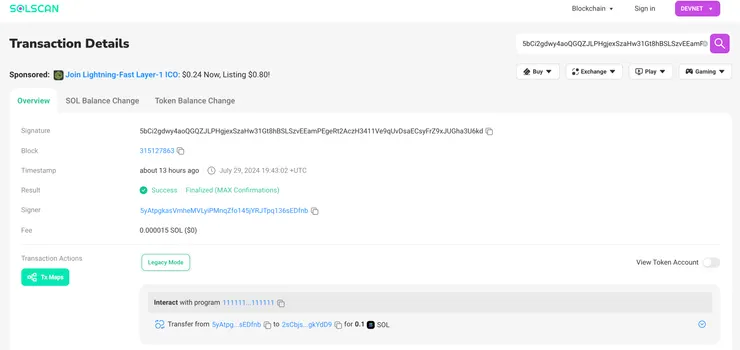 Solscan上的交易細節