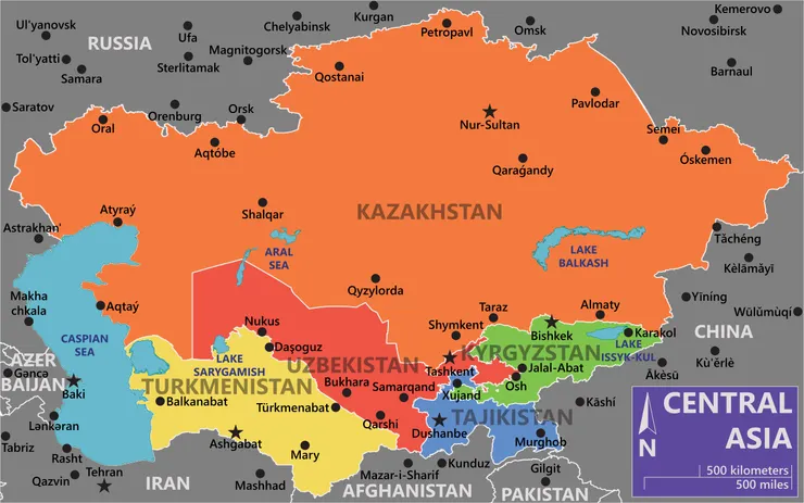 中亞五國 (圖片取自-維基百科)