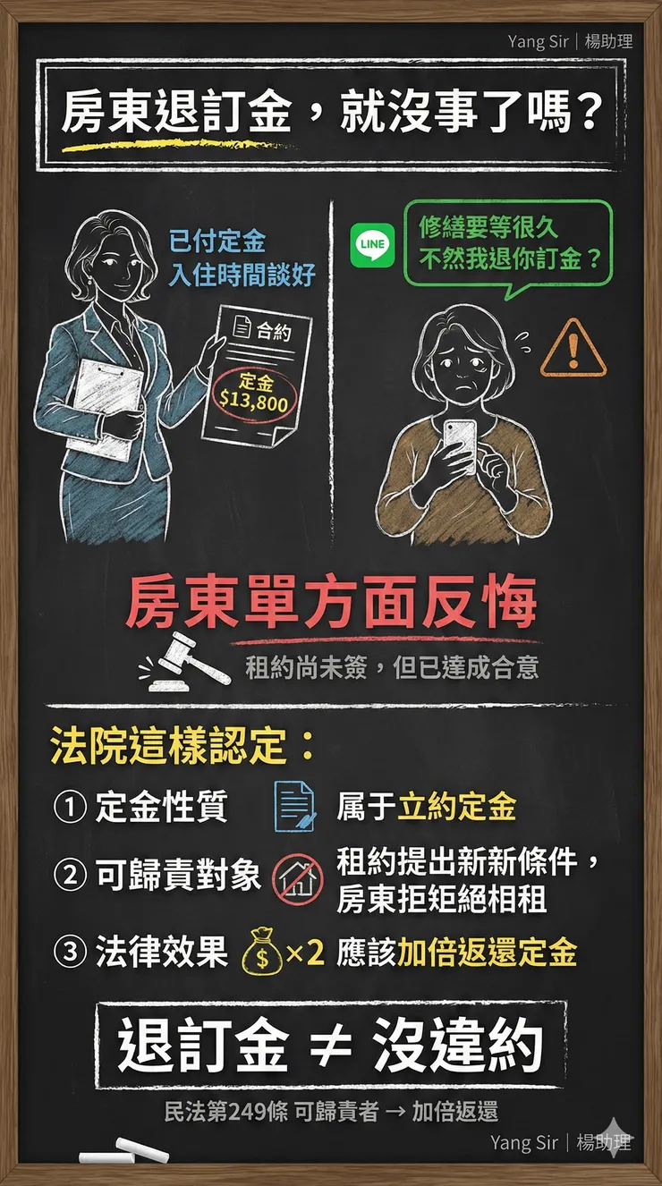 直接把定金退還就沒事了嗎？