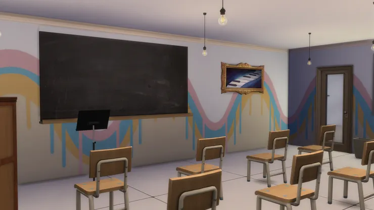 牆壁掛了跟音樂有關的畫作，增加藝術氣息。