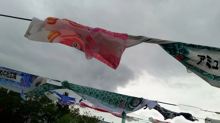 商場頂樓飄著不少鯉魚旗