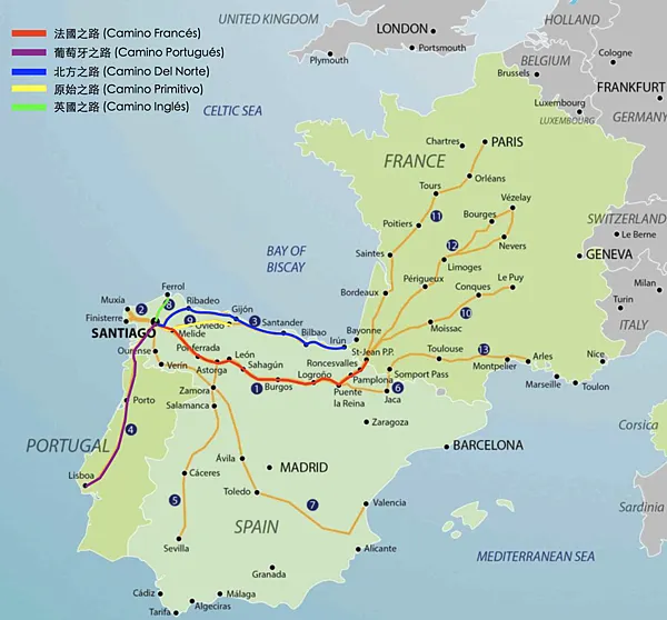 朝聖之路路線圖