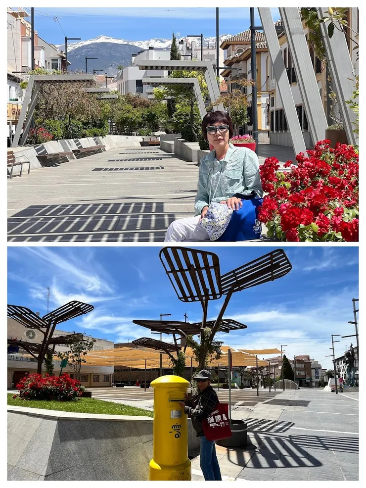 輕軌終點站Albolote，可看見內華達山頂積雪。