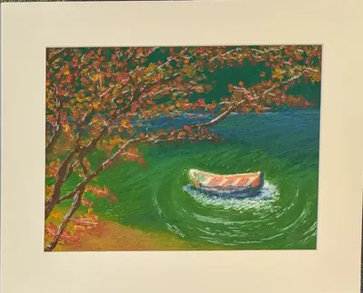 油性粉彩，楓與船
