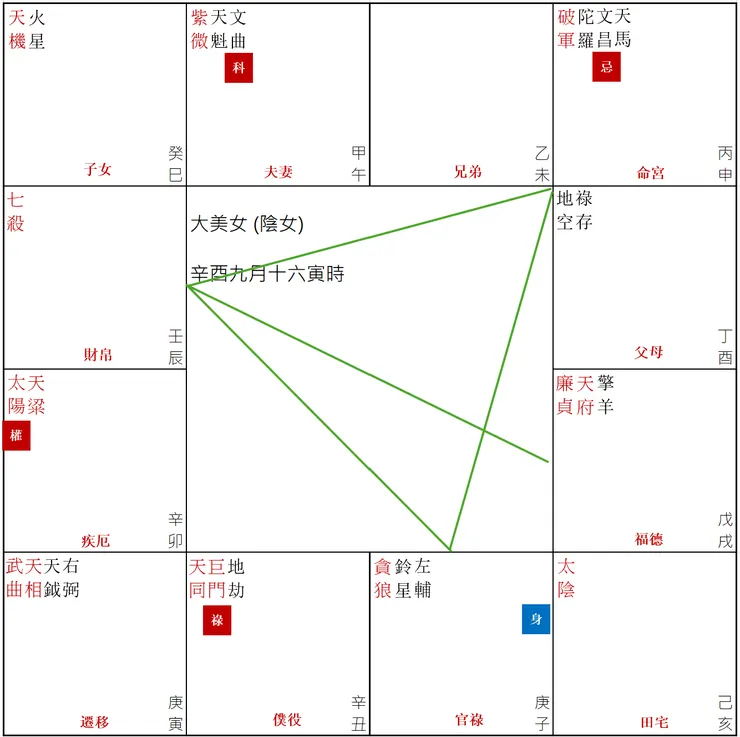圖6. 紫微斗數-財帛宮三方四正