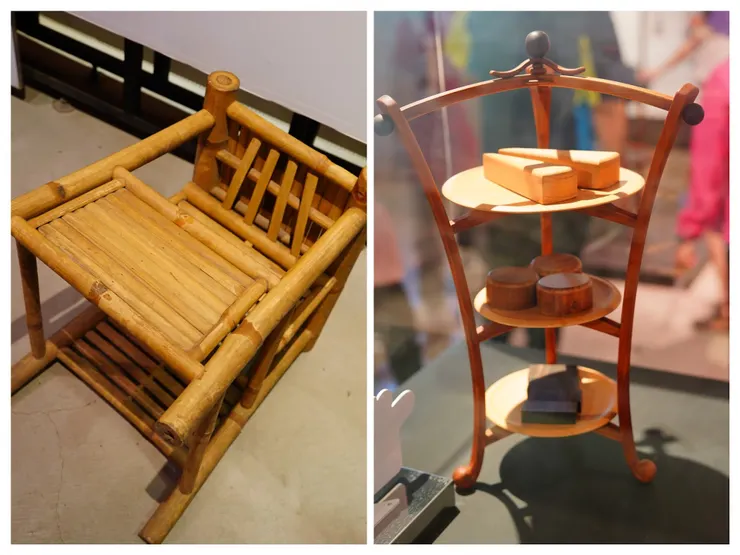 可以翻轉的育兒椅與木製糕餅架