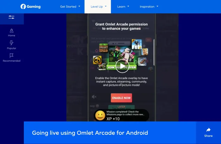 Facebook gaming 官網上也有介紹Omlet Arcade