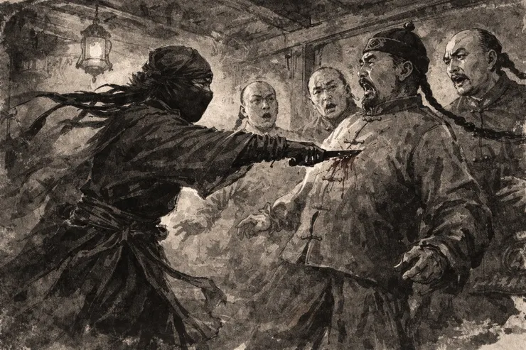 蒙面人刺向陈近南众人震惊