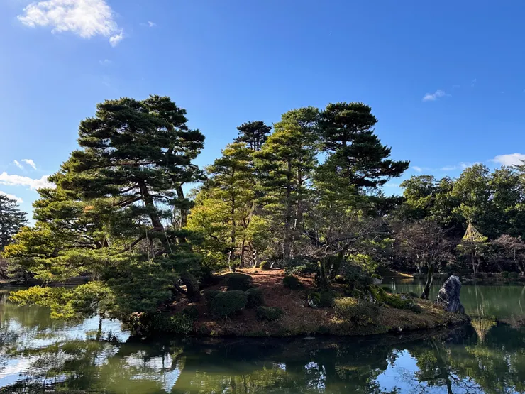 若有似無像龜形一般的小島，增添兼六園的水池趣味