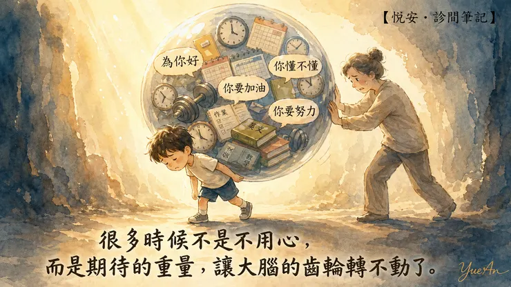 善意有時是無形的重擔。當執行功能已經過載，那些「為你好」的提醒，可能不再帶來動力，反而讓孩子更難啟動。