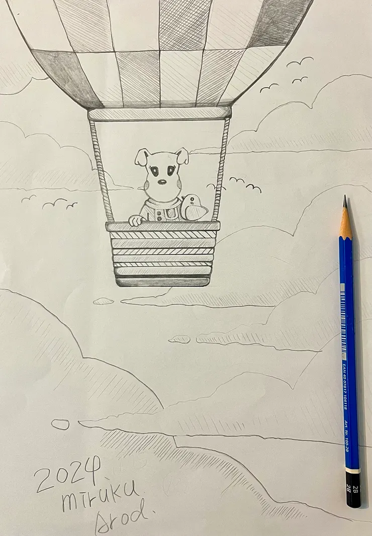 坐熱氣球的Miruku萌萌插畫(一起翱翔天際)