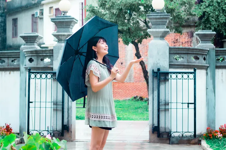 下著雨，仔細看還有雨絲