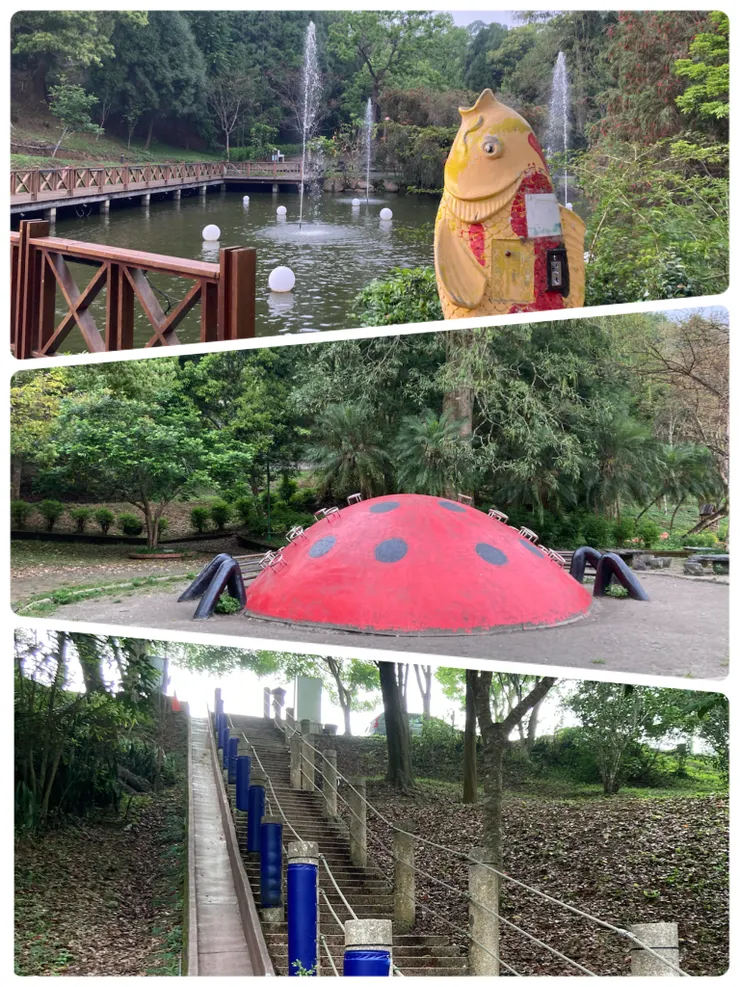 魚池、瓢蟲攀爬區跟小朋友最愛的超長溜滑梯!
