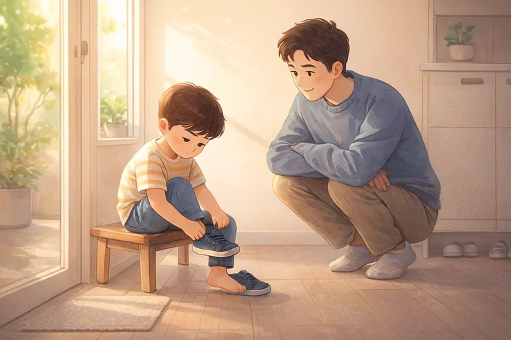 學會穿鞋的那一天,看起來很日常,卻讓大人突然意識到「他真的長大了」。