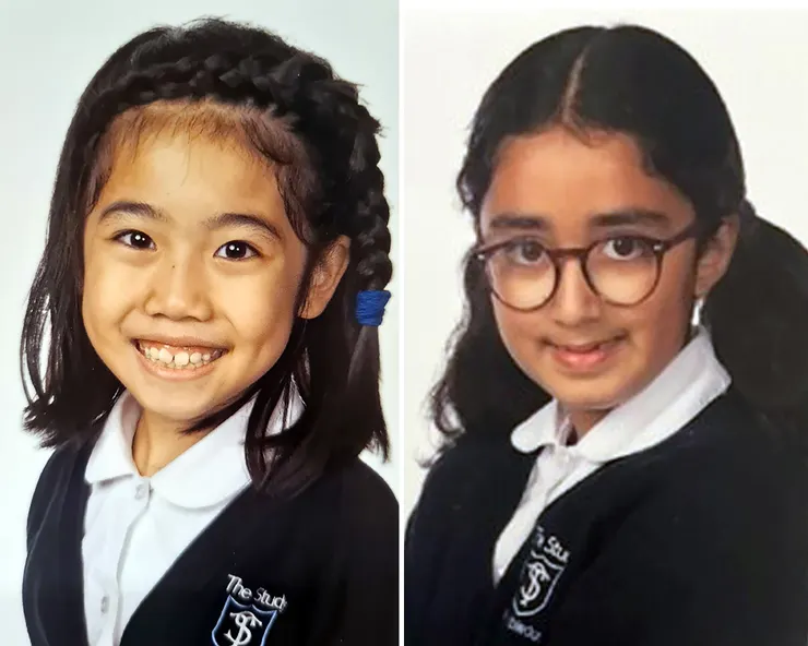 八歲的Selena Lau（左）與Nuria Sajjad（右）。Selena操流利廣東話（粵語），但不諳中文讀寫，曾利用Google翻譯協助製作感謝咭，送給祖父｜家屬圖片，取自《衞報》