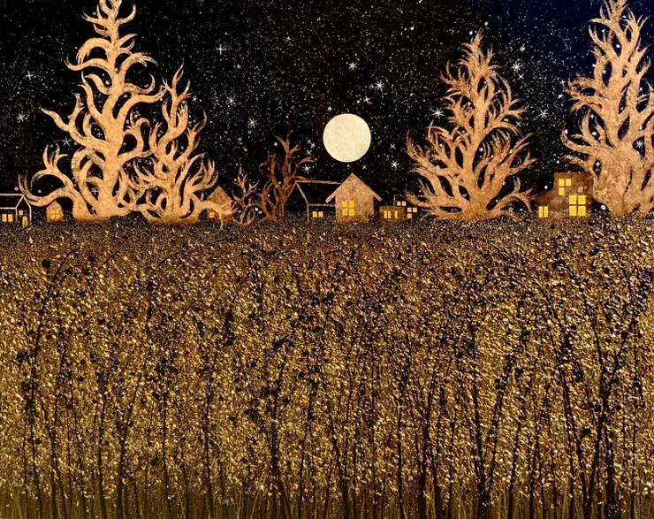 何承芳豐盛系列作品《豐足》;50M│116.5cm * 72.5cm;柏油畫、複合媒材;2024