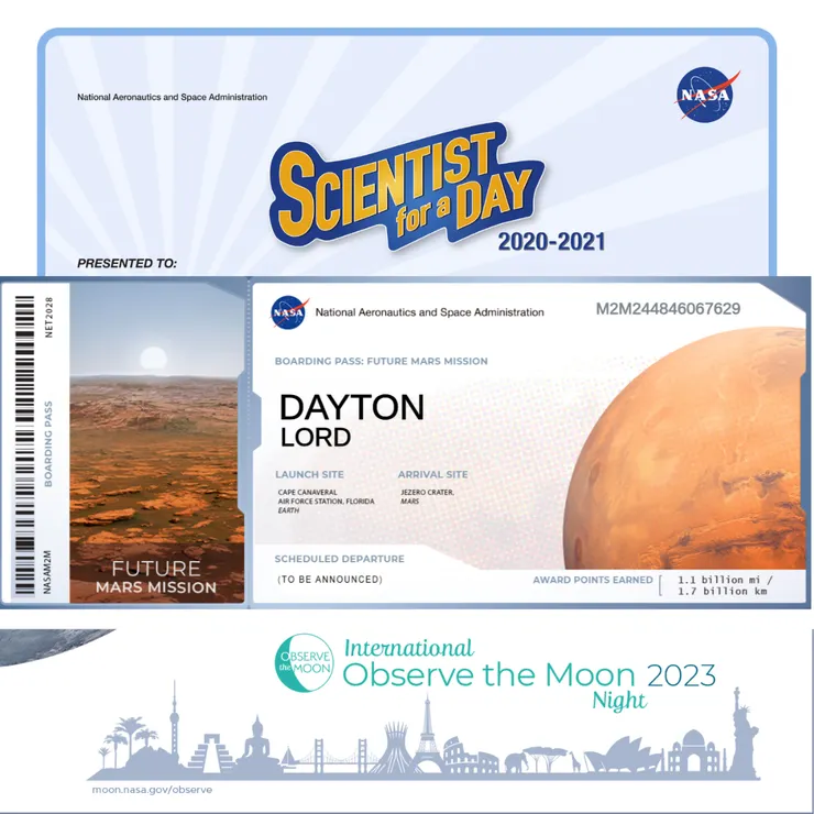 圖源：截圖於NASA科學家的一天(2020-2021)前往火星的登機牌月球觀察證書(2023)/CANVA素材編輯