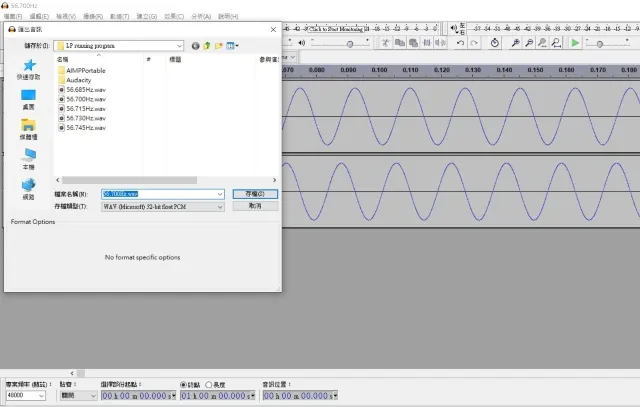 音頻可以匯出多種格式，包括 WAV 或 MP3，可以使用一般播放器播放。電腦中已先儲存數個不同頻率的訊號，微調轉盤轉速時選用不同的訊號播放