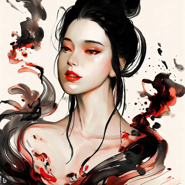 AI生成的水墨風格美女