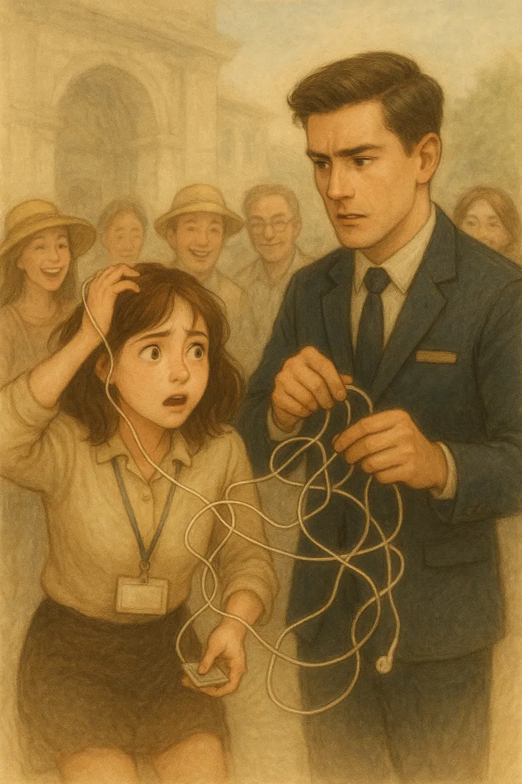 意外連連,錯誤接二連三。(耳機導線纏住事件)〈本插圖示意圖由AI協助生成。〉