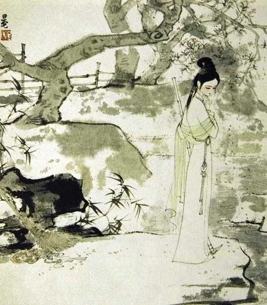 畫家劉旦宅筆下的黛玉葬花  