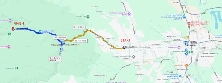 Miskolc-Dorottya utca ↔ Lillafüred ↔ Garadna ；主、支線合計 15 km 