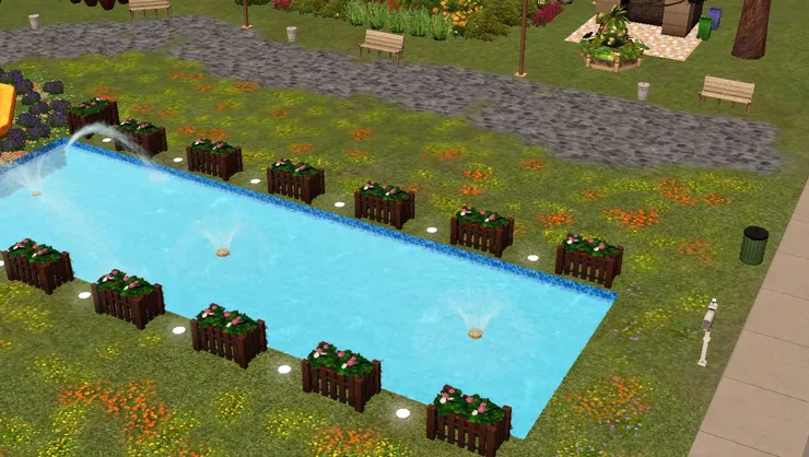 水池一直伸延到公園入口，很是吸引路人。