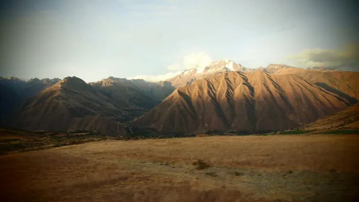 遊覽車上的風景，夕陽