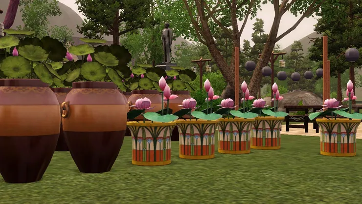 這些好像是荷花，大缸中的葉較多，而小缸的花較多。大家喜歡花還是葉？