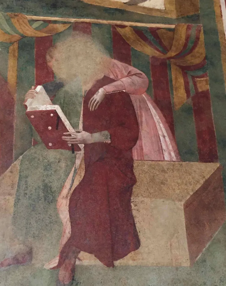 ▍IMG – ca.1306. Francesca and Paolo. Ddetail of Profane love scenes. ▍Artist – Memmo di Filippuccio (1250-1325 Italian painter) @ San Gimignano Civic Museum, San Gimignano, Siena, Italy.