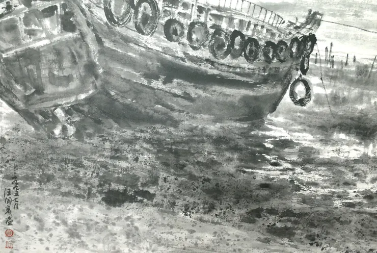 〈夏墅夕照／浯江口夕照〉局部－海