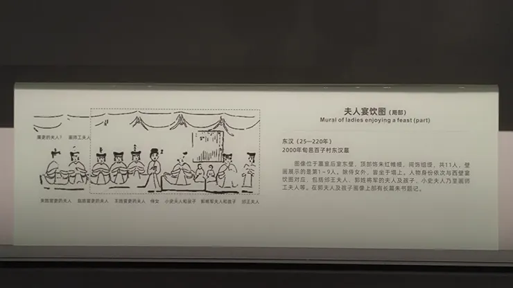 圖18-1 <<夫人宴飲圖>> 東漢 (25-220年)出土於2000年旬邑百子村東漢墓 解說牌/攝影©XIAN-YI 2023