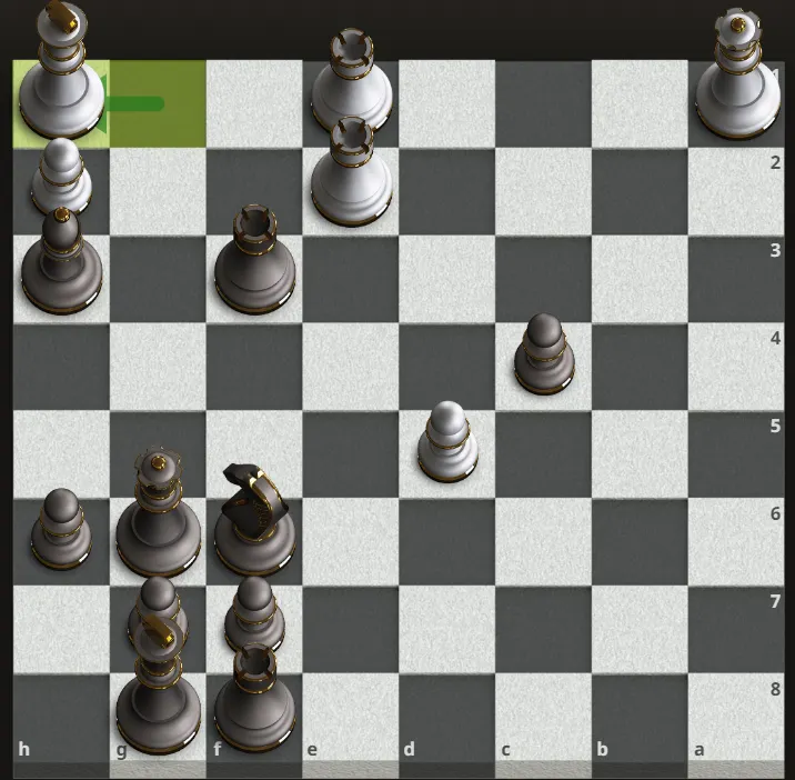 由於若是用城堡去擋  皇后xg2 吃掉城堡後便形成"將殺" 因此這邊白方移動國王至h1 