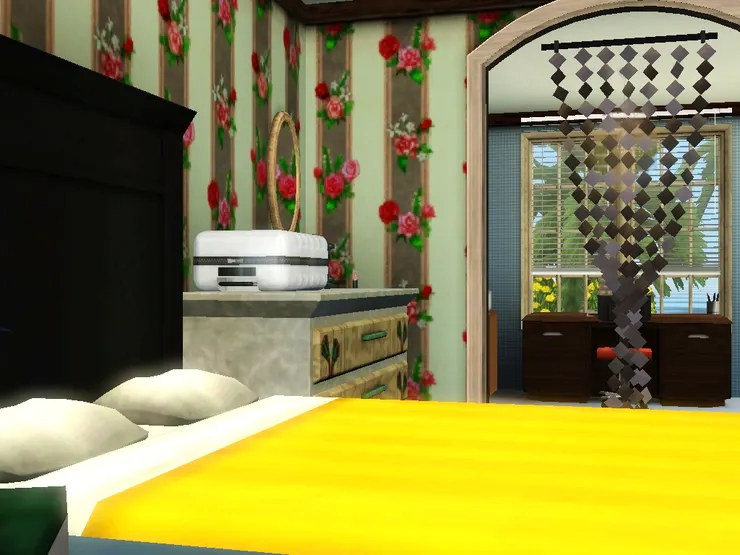 睡房跟書房的風格截然不同，一剛一柔。