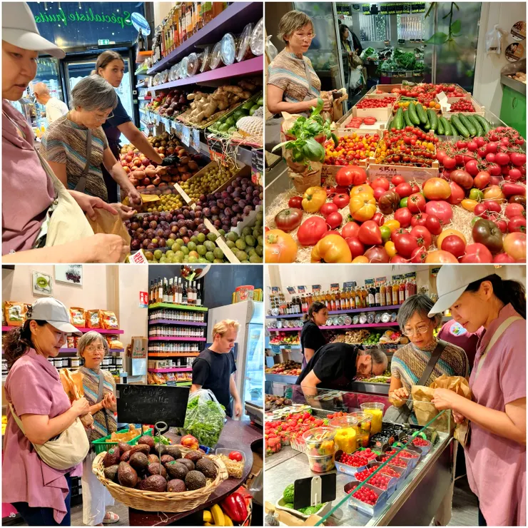 【老城區建築典雅商號應有盡有，侄女品味高帶訪店家俱為上選！這間Les Vergers Dupré蔬果店看起來實在太過癮了，素食的老婆芳心大悅！】