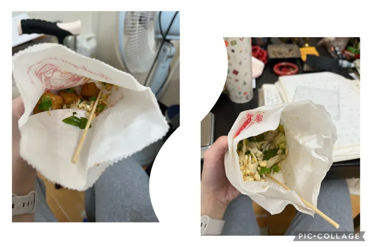 一袋雞蛋豆腐、一袋高麗菜跟青椒有的沒的蔬食。