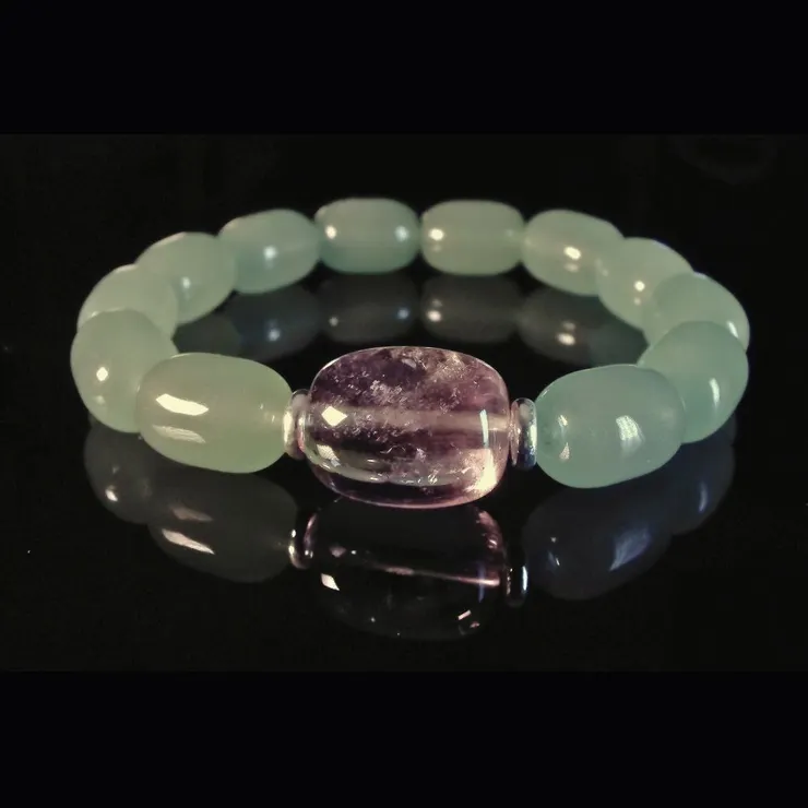 紫黃晶搭配東陵玉：長富穩盈 男士手鍊