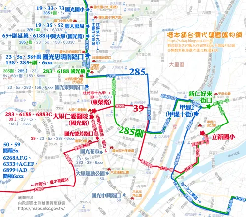 此為櫻本舖繪製的臺中國光路公車路線圖縮圖，原始大小版本請看原文連結