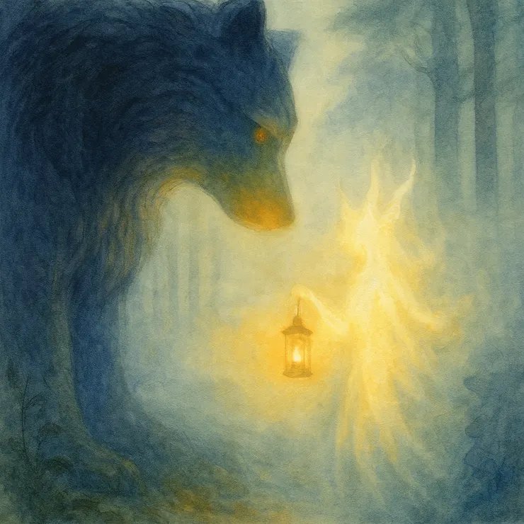 牠記得那盞燈的溫暖，也記得那團霧的冰冷。那是一道，既刺傷過牠，也照亮過牠的、矛盾的光。