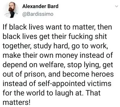 他針對 #BLM的發言原文，我就不翻譯了......看過以後還是會懷疑他到底是不是在反串啊？