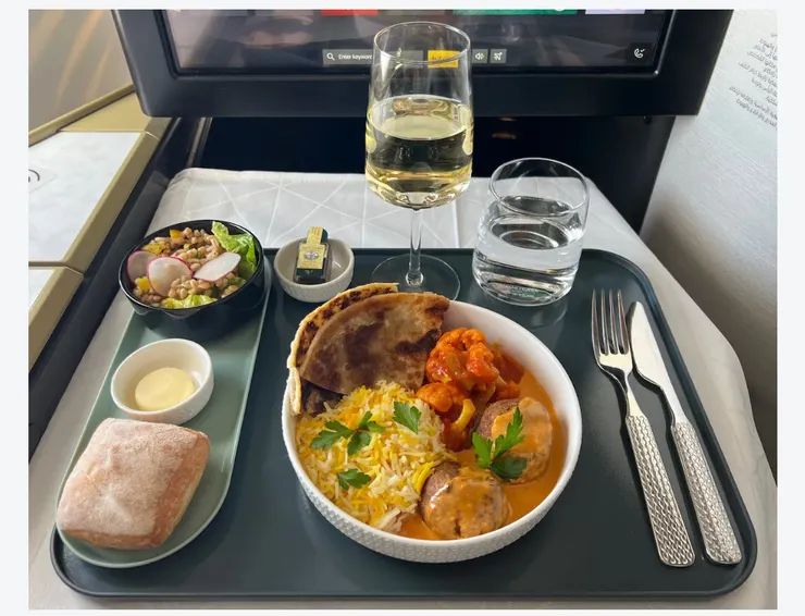 Etihad business class Asian vegetarian meal